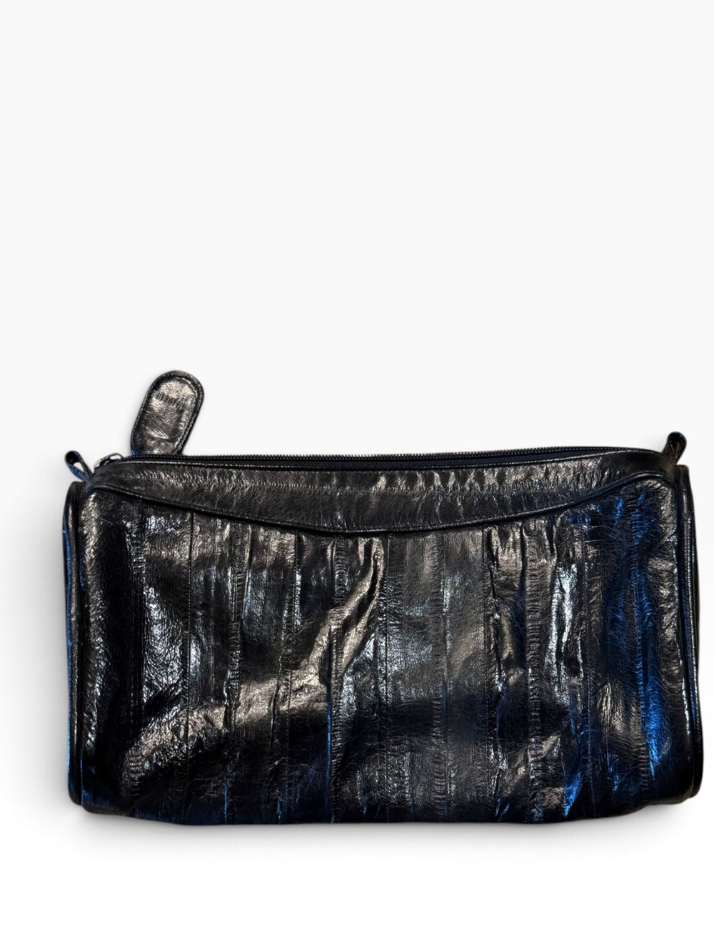 Vintage Black  Eel Skin Zip Top Clutch Bag